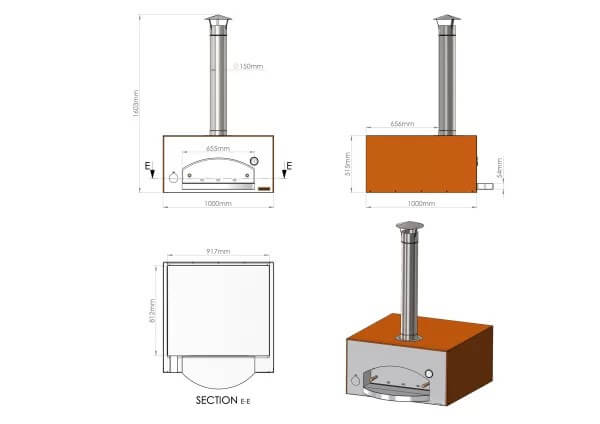 Olasz stílusú pizzakemence 100x100cm szögletes
