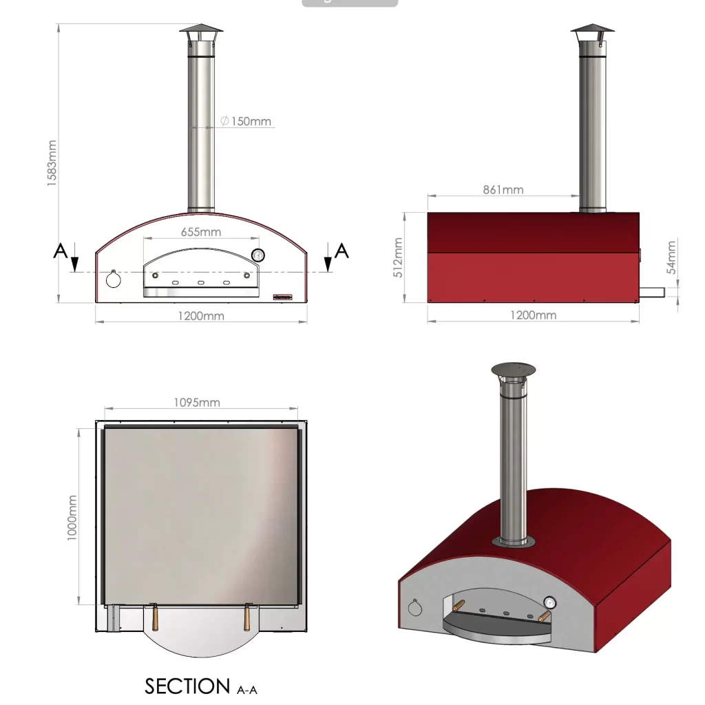 Profi hibrid pizzakemence éttermeknek 120x120cm