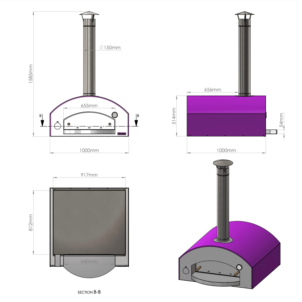 Nápolyi stílusú pizzakemence 100x100cm